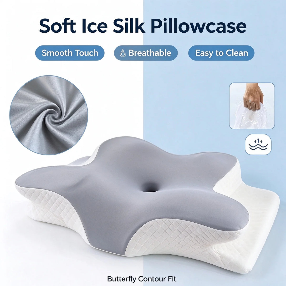 HTMCKButterfly Memory Foam Pillowcase Only, Tencel Smooth Pillow Cover, Anti-Wrinkle Skin-Friendly Pillow Protector with Zipper